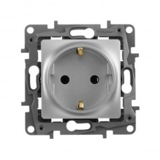 Розетка Legrand 2К+З серии Etika. Цвет Алюминий.