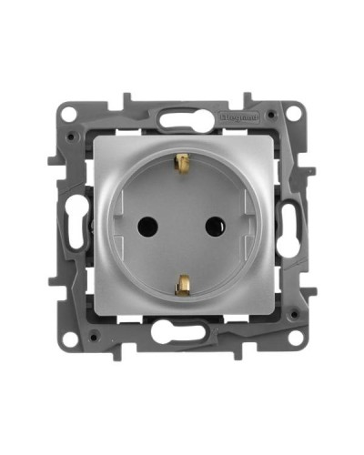 Розетка Legrand 2К+З серии Etika. Цвет Алюминий.