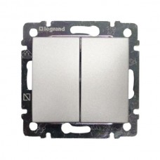 Выключатель без фиксации перекидной двухклавишный Legrand двухклавишный серии Valena. Цвет Алюминий.