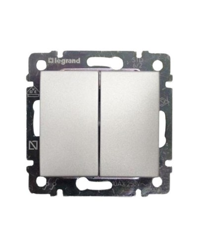 Выключатель без фиксации перекидной двухклавишный Legrand двухклавишный серии Valena. Цвет Алюминий.