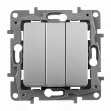Выключатель Legrand трехклавишный серии Etika. Цвет Алюминий.