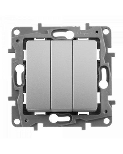 Выключатель Legrand трехклавишный серии Etika. Цвет Алюминий.