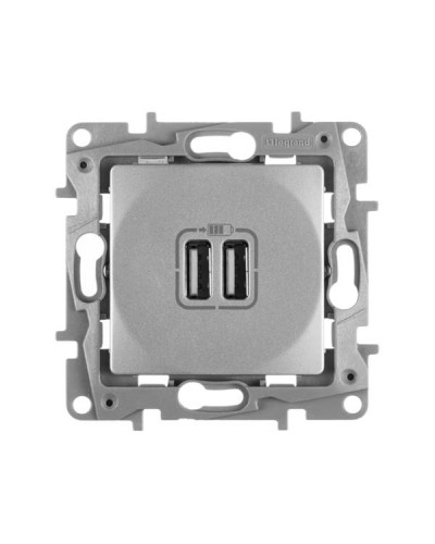 Розетка 2хUSB Legrand 240В/5В 2400мА серии Etika. Цвет Алюминий.