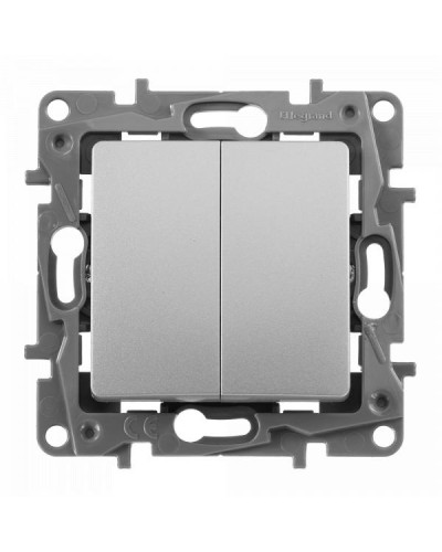 Переключатель Legrand двухклавишный серии Etika. Цвет Алюминий.