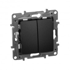 Переключатель Legrand двухклавишный серии Etika. Цвет Антрацит.