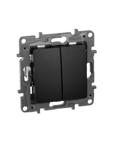 Переключатель Legrand двухклавишный серии Etika. Цвет Антрацит.