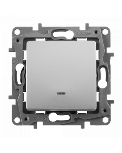 Выключатель Legrand 10 А, с подсветкой серии Etika. Цвет Алюминий.