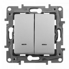 Переключатель Legrand двухклавишный  с подсветкой серии Etika. Цвет Алюминий.