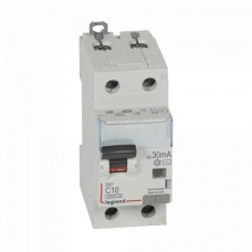 Автоматический выключатель дифференциального тока Legrand DX³ 6000 - 10 кА - тип характеристики С - 1П+Н - 230 В~ - 10 А - тип AС - 30 мА - 2 модуля. Артикул 411000