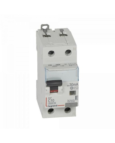 Автоматический выключатель дифференциального тока Legrand DX³ 6000 - 10 кА - тип характеристики С - 1П+Н - 230 В~ - 10 А - тип AС - 30 мА - 2 модуля. Артикул 411000
