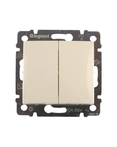 Выключатель Legrand двухклавишный 10A серии Valena. Цвет Слоновая кость.