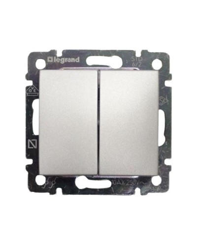 Переключатель Legrand на 2 направления двухклавишный 10A серии Valena. Цвет Алюминий.