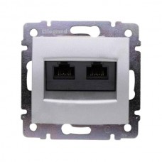 Розетка 2xRJ45 FTP Legrand UTP, категории 5е, два выхода на захватах серии Valena. Цвет Алюминий.