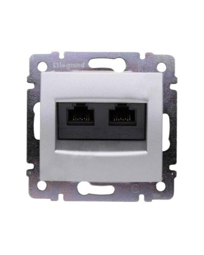 Розетка 2xRJ45 FTP Legrand UTP, категории 5е, два выхода на захватах серии Valena. Цвет Алюминий.