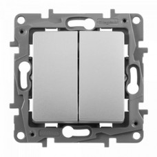 Выключатель Legrand двухклавишный, без подсветки серии Etika. Цвет Алюминий.