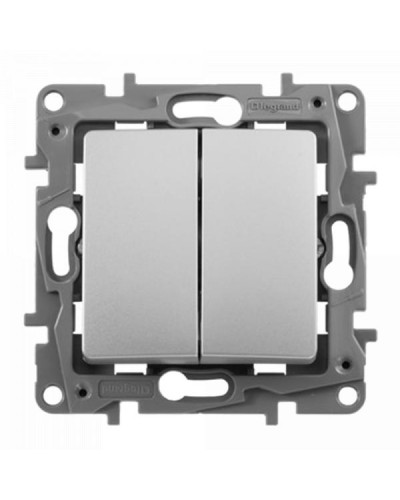 Выключатель Legrand двухклавишный, без подсветки серии Etika. Цвет Алюминий.