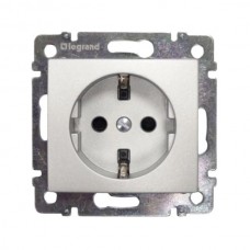 Розетка Legrand 2К+З с защитными шторками, автоматическими клеммами серии Valena. Цвет Алюминий.