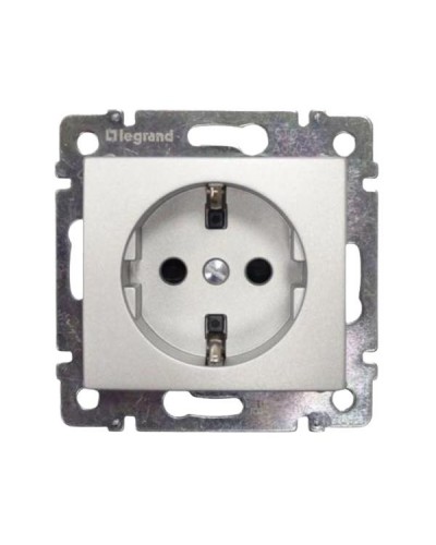 Розетка Legrand 2К+З с защитными шторками, автоматическими клеммами серии Valena. Цвет Алюминий.
