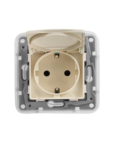 Розетка Legrand IP 44 с откидной крышкой и шторками, автоматические зажимы - 16 А серии Valena. Цвет Слоновая кость.