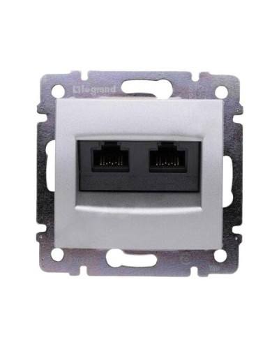 Розетка 2xRJ45 FTP Legrand категория 6, UTP, на захватах, два выхода серии Valena. Цвет Алюминий.