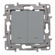 Выключатель Legrand двухклавишный, с подсветкой серии Etika. Цвет Алюминий.