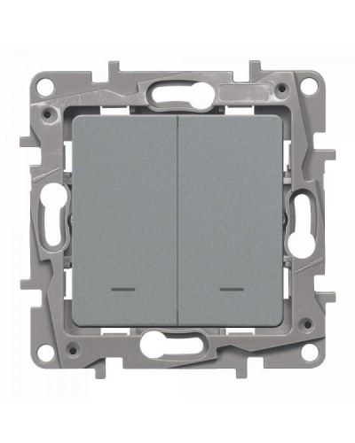 Выключатель Legrand двухклавишный, с подсветкой серии Etika. Цвет Алюминий.