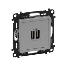 Розетка 2хUSB Legrand 240В/5В 1500мА серии Valena-Life. Цвет Алюминий.