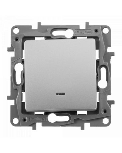 Переключатель Legrand одноклавишный с подсветкой серии Etika. Цвет Алюминий.