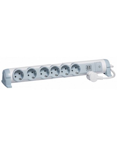 Удлинитель Legrand 6x2К+З 1,5м 2xUSB бел/сер.