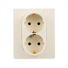 Розетка Legrand 2 x 2К+З со шторками - немецкий стандарт - автоматические зажимы - 16 А - 250 В~ серии Etika. Цвет Слоновая кость.